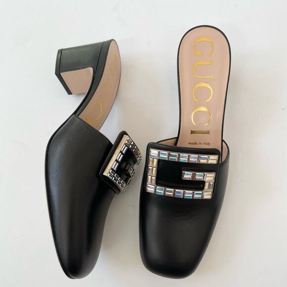 GUCCI Black leather Madelyn Crystal G Mules Block heel  EU 39 - Picture 2 of 13
